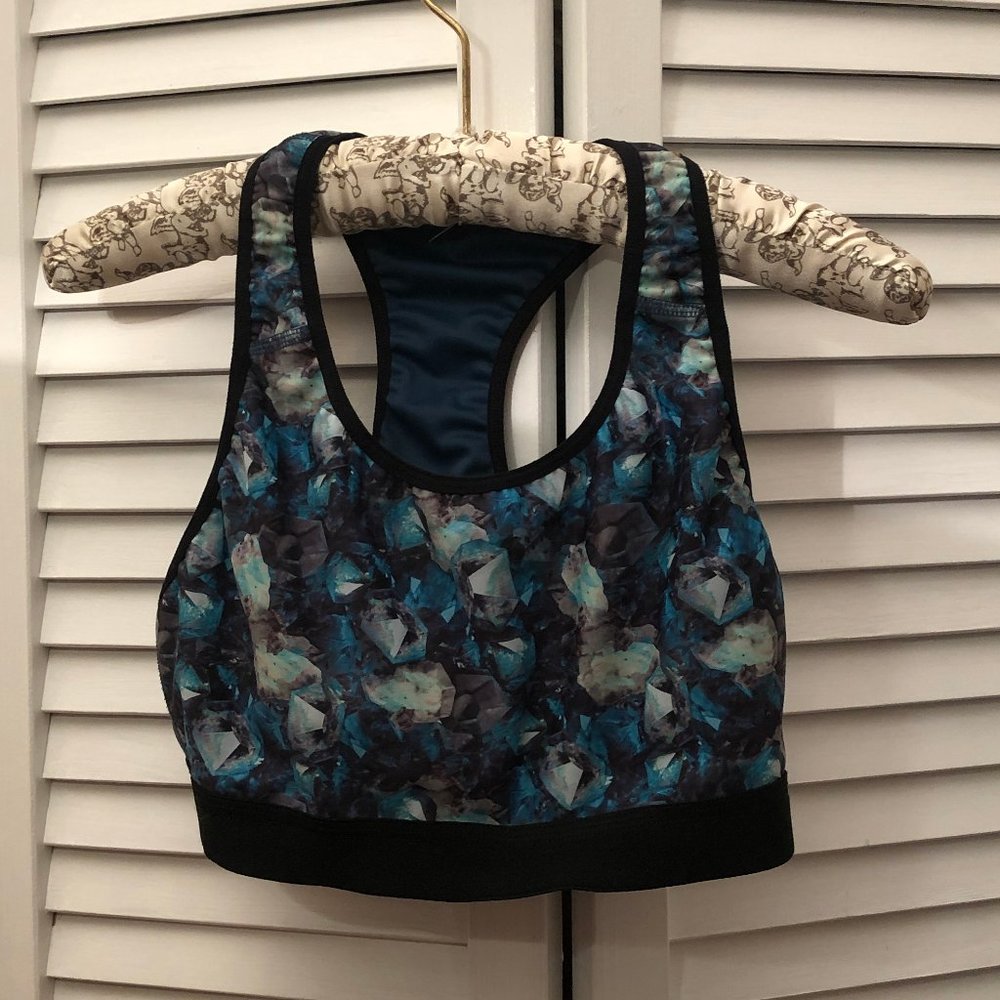Peach women racerback teal and black active bra, L